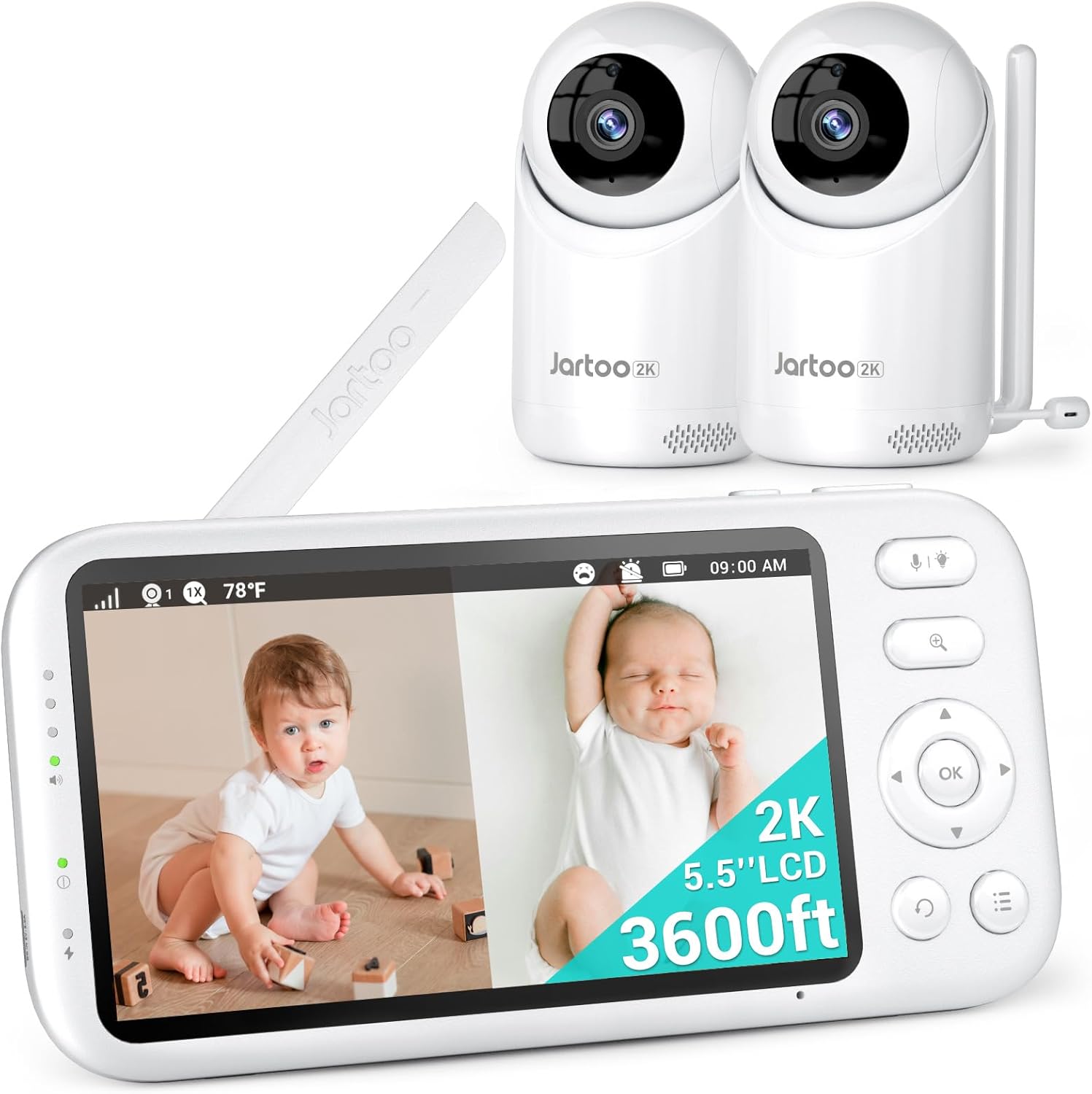 Jartoo Best Baby Monitor No WiFi Video with 2 Camera 2K Screen