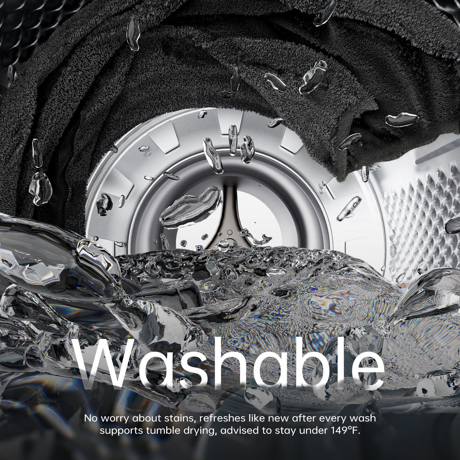 Jartoo Washable Carbon Nanotube Heated Blanket in washing machine, soft black material, easy clean