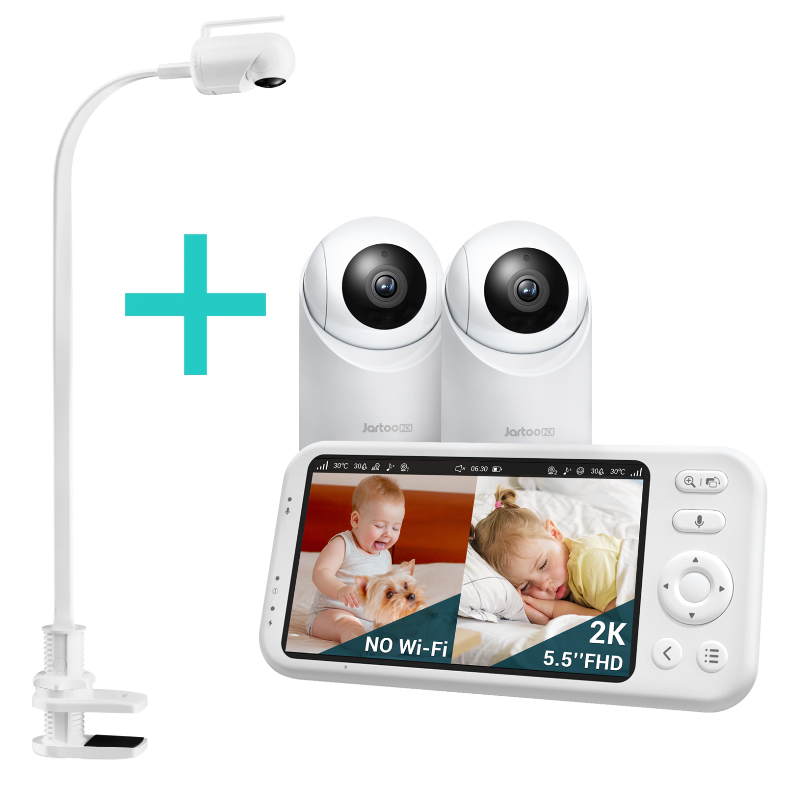 2K Video Baby Monitor, Clip Mount Included , 3000ft Long Range No WiFi Baby Monitor with 2 Cameras and Audio, 5.5" Split Display, AI Cry Detect, IR Night Vision, 2-Way Audio, 6000mAh