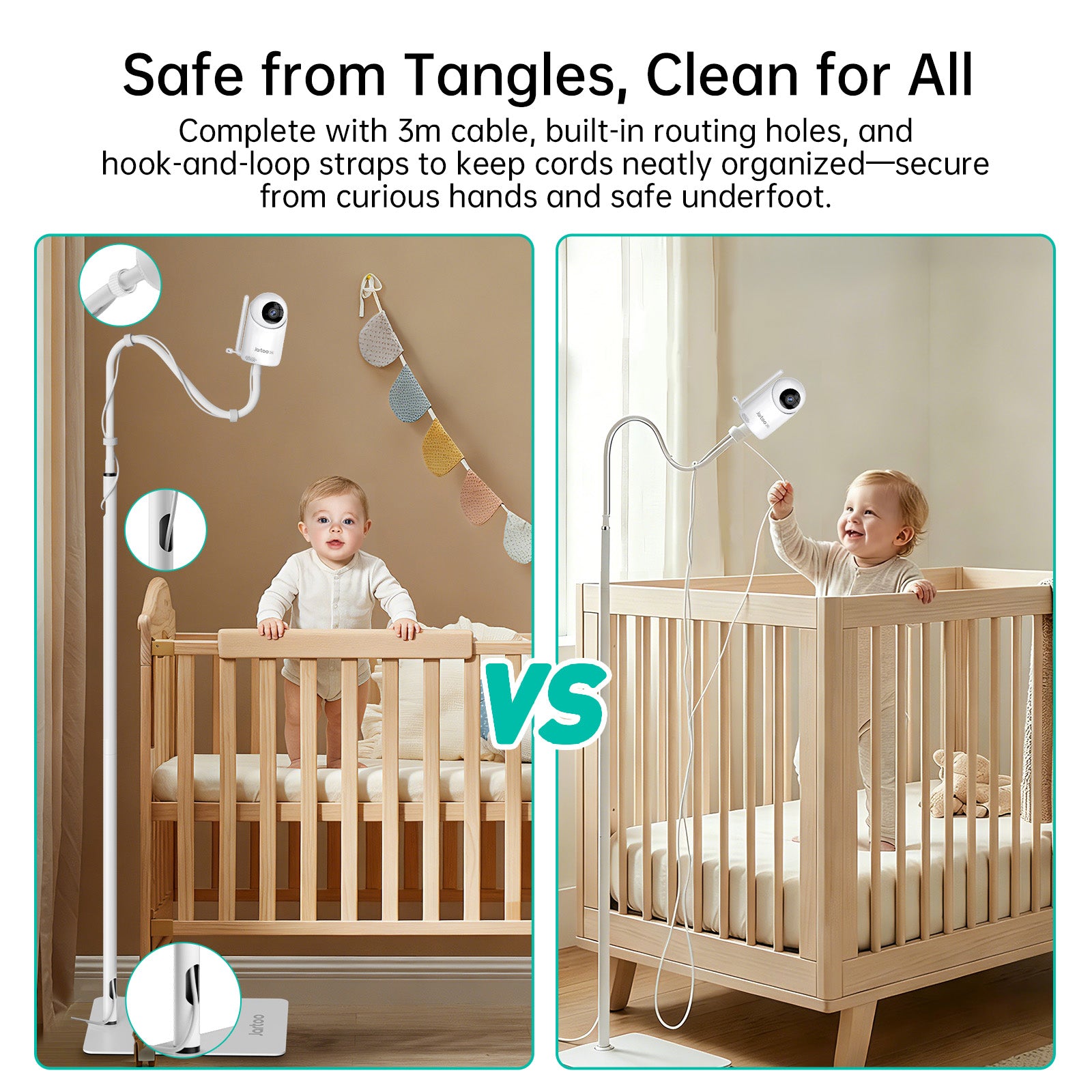 Jartoo Universal Baby Monitor Floor Stand Holder Mount, Adjustable Height & Stable Base, No Tools or Wall Damage