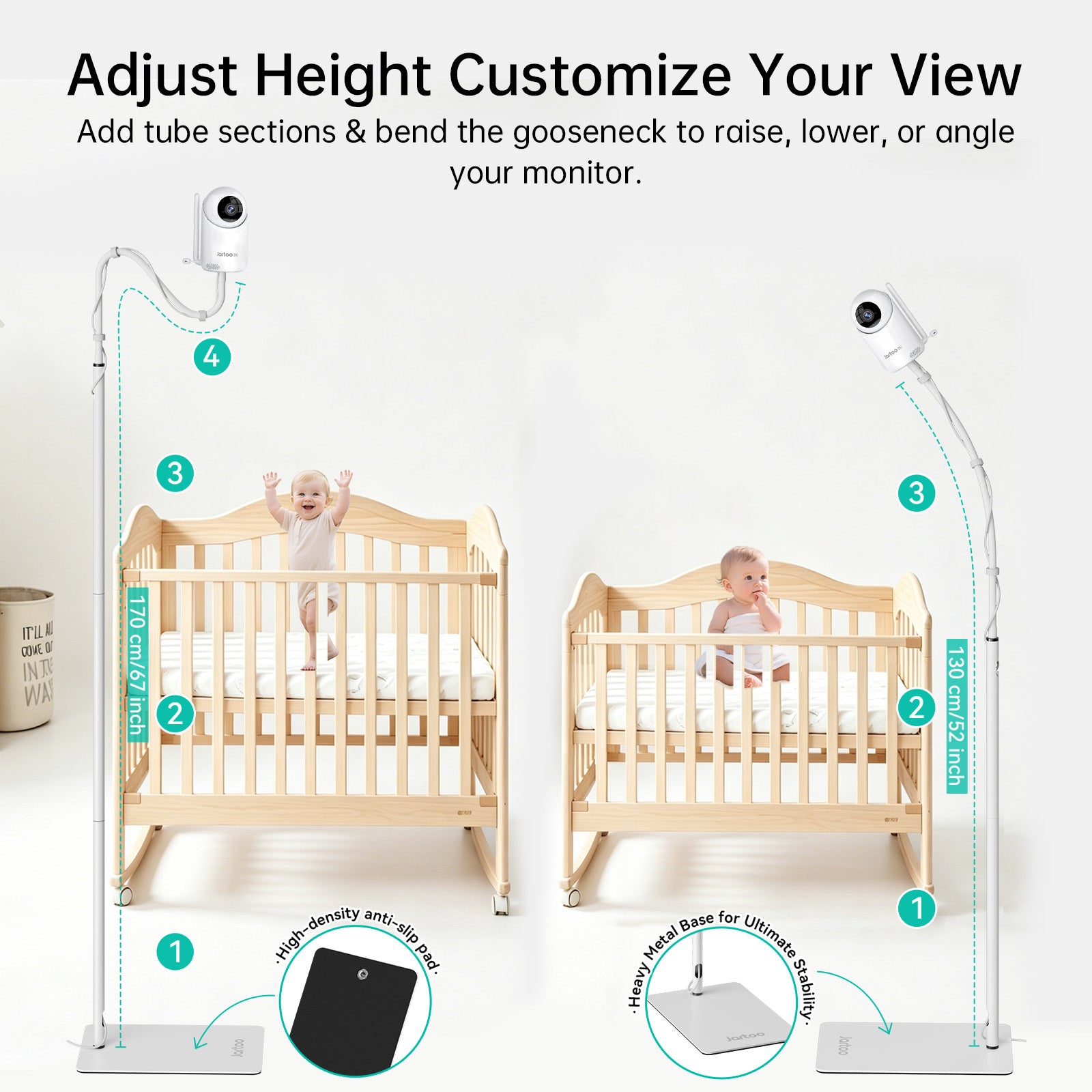 Jartoo Universal Baby Monitor Floor Stand Holder Mount, Adjustable Height & Stable Base, No Tools or Wall Damage
