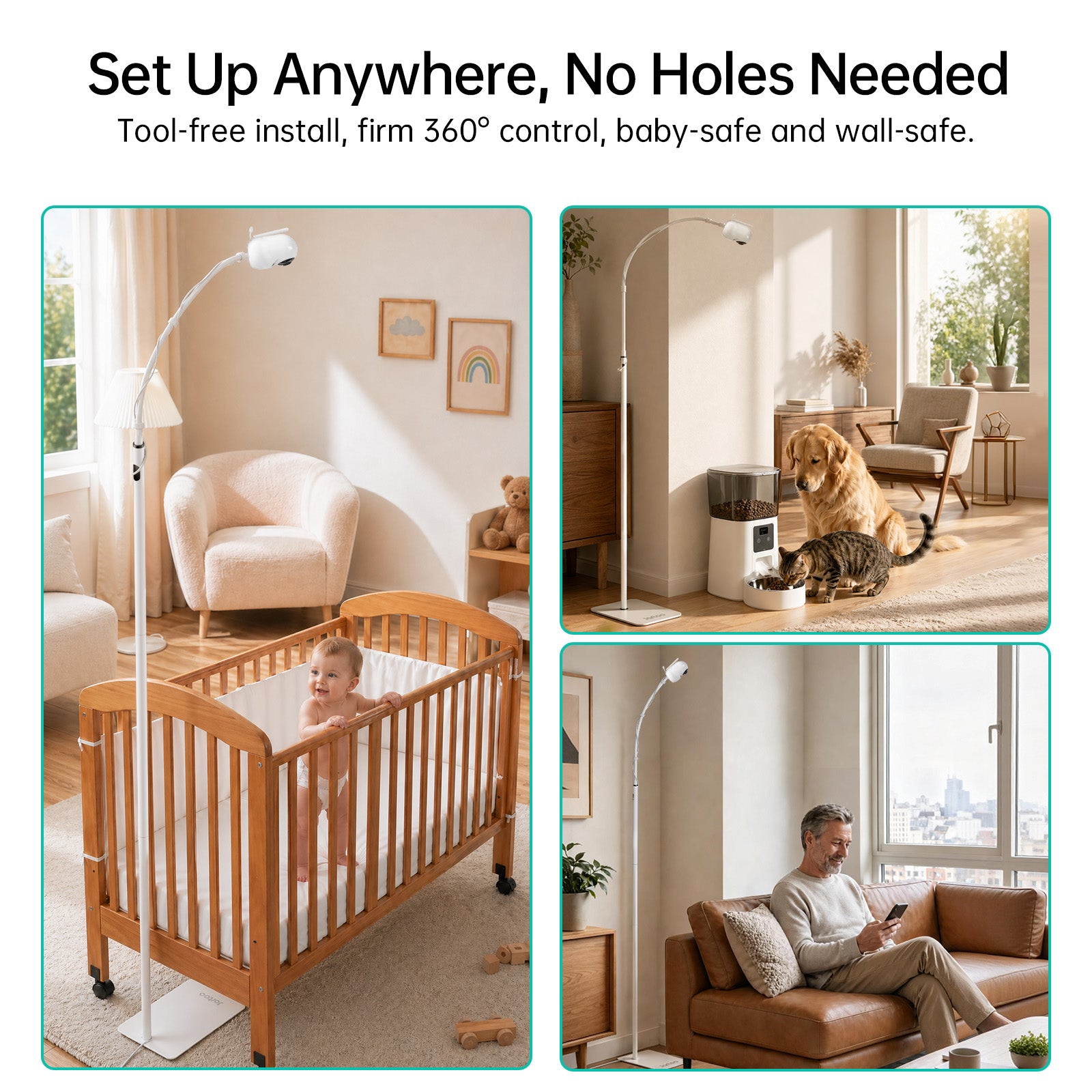 Jartoo Universal Baby Monitor Floor Stand Holder Mount, Adjustable Height & Stable Base, No Tools or Wall Damage