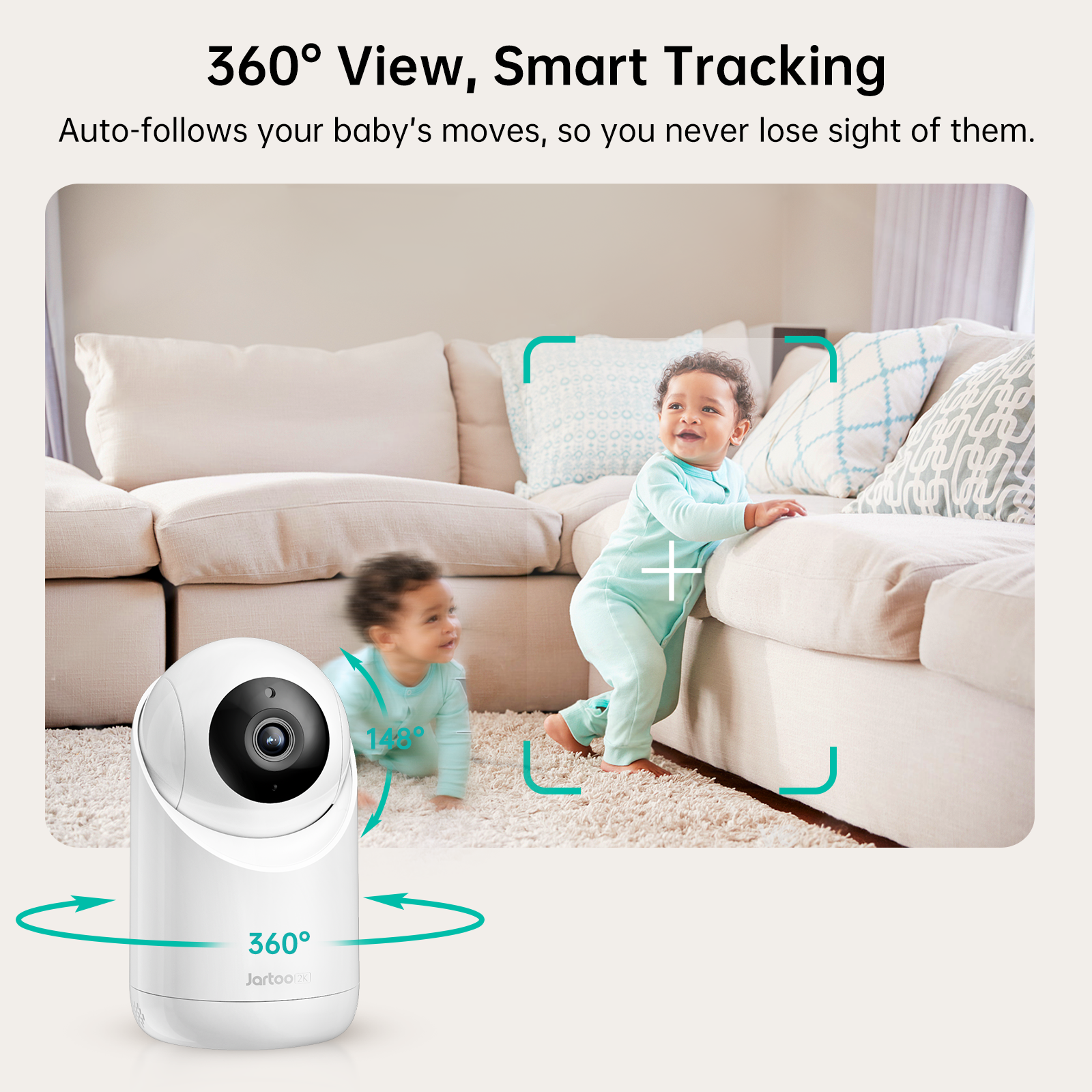 Jartoo AI Cry Detect 2K Caméra de surveillance vidéo pour bébé et audio Écran Full HD 5,5", longue portée de 3600 pieds sans WiFi, portable, vision nocturne, conversation bidirectionnelle, 6000 mAh