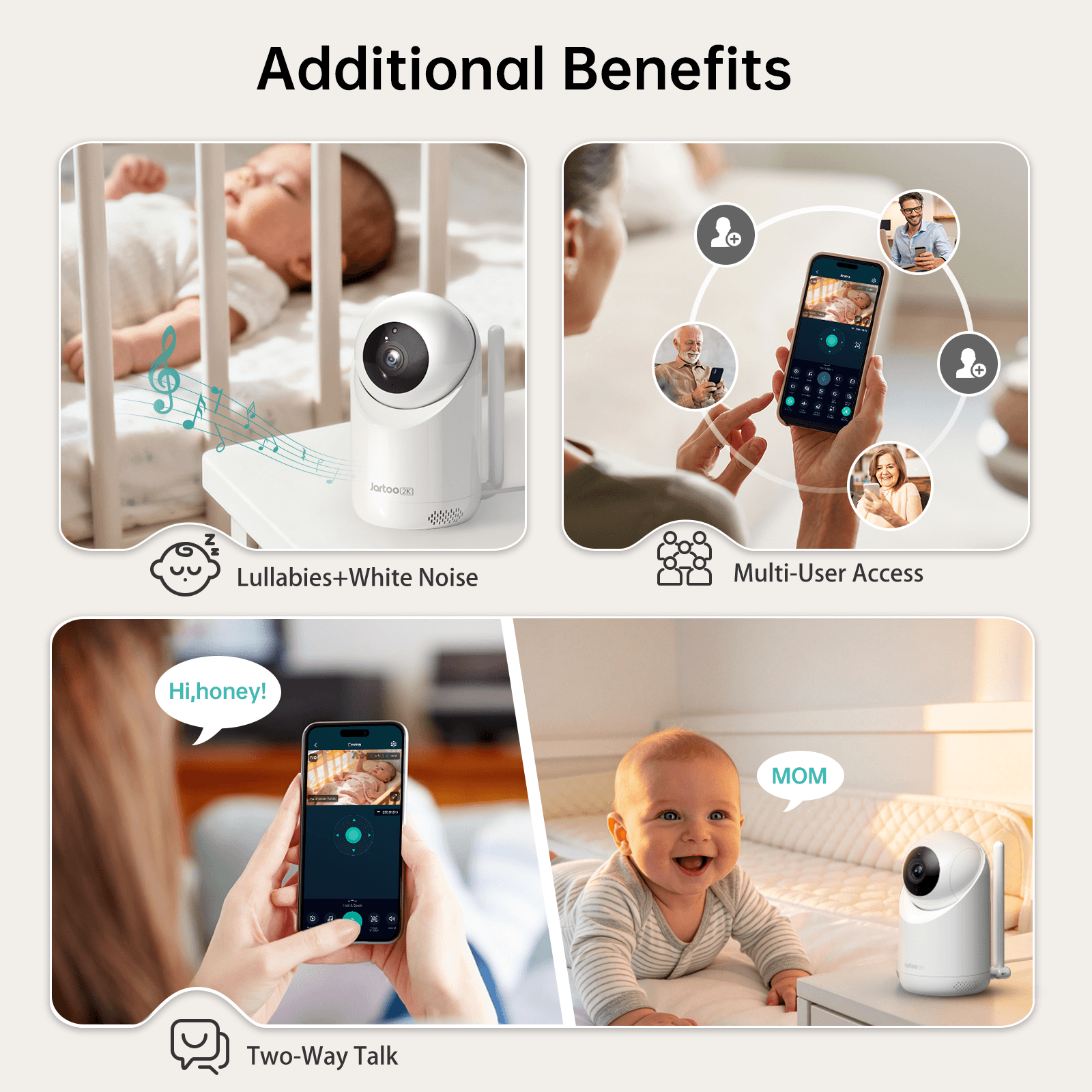 Jartoo AI Cry Detect 2K Video-Babyphone, Kamera und Audio, 5,5-Zoll-Full-HD-Bildschirm, 3600 Fuß Reichweite, kein WLAN, tragbar, Nachtsicht, Gegensprechfunktion, 6000 mAh