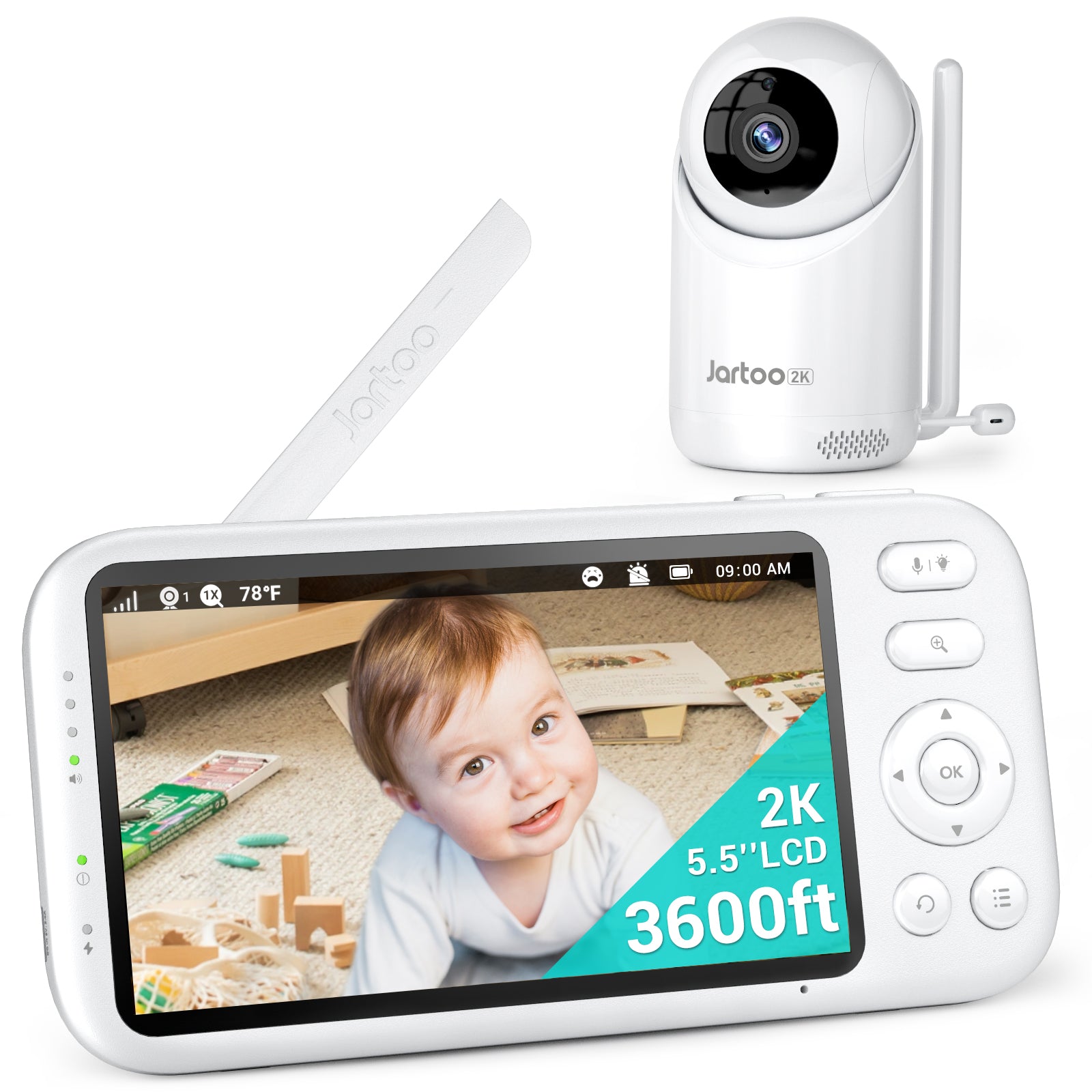 Jartoo Videocamera Aggiuntiva 2K Per Baby Monitor - Solo Telecamera, Da Abbinare A Monitor Jartoo (Non Incluso) - Espandi Il Tuo Sistema Di Videosorveglianza