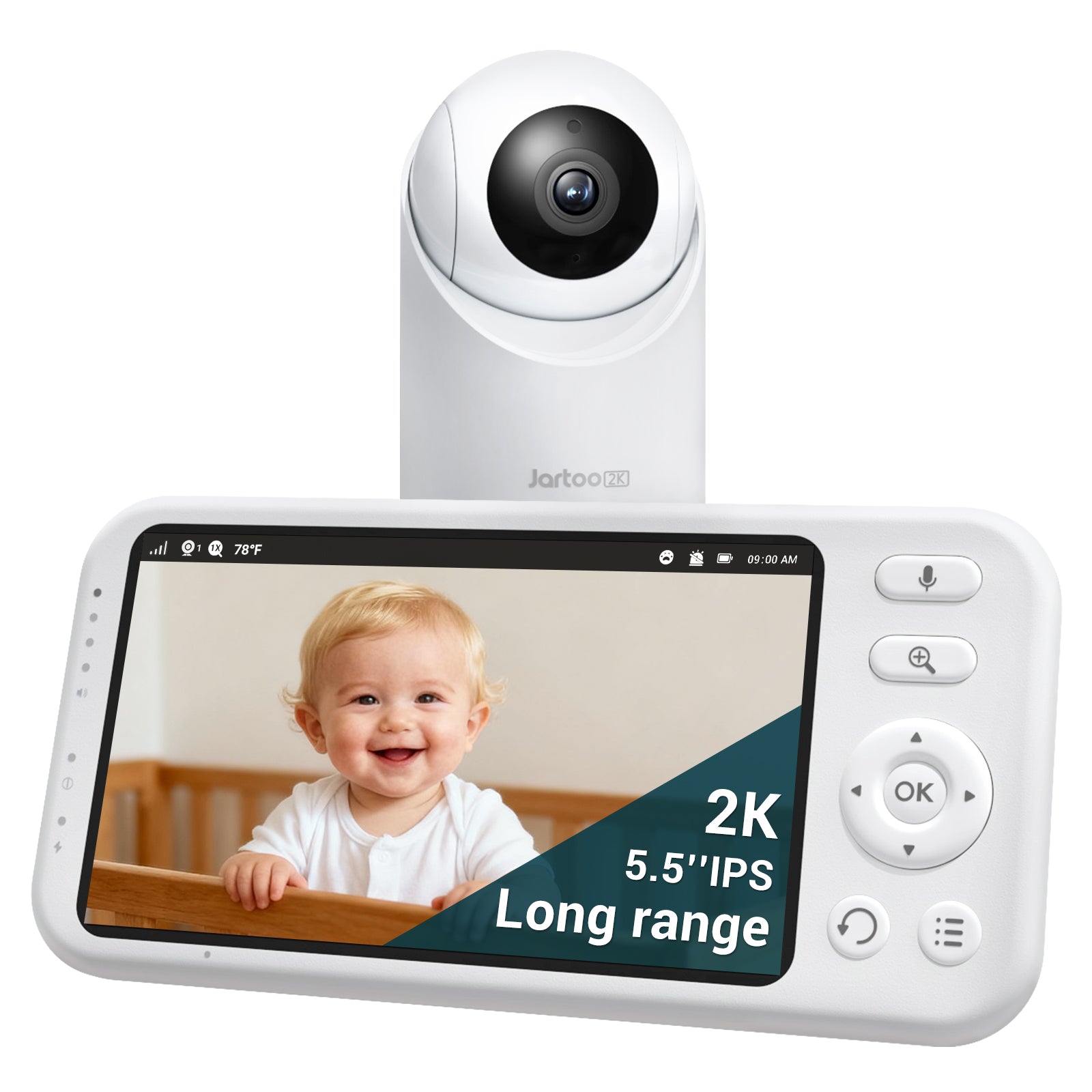 Jartoo 2K Video Baby Monitor with 5.5" Full HD Screen, 3000ft Long Range No WiFi Two Way Talk Camera and Audio, Portable, Night Vision,  AI Cry Detect, 6000mAh